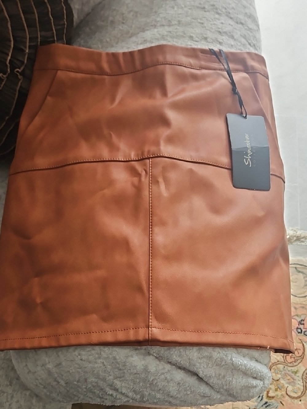 Shinestar Faux Leather Mini Skirt in Cognac Brown